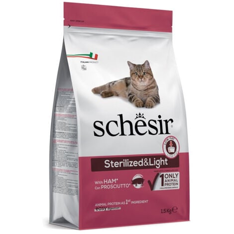 Schesir Dry Cat Sterilized & Light per Gatto con Prosciutto