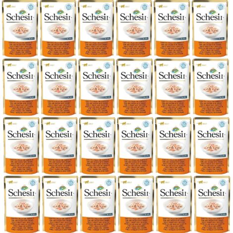 SCHESIR Nassfutter für Katzen, 24 x 50 g, Thunfisch, Huhn & Garnelen