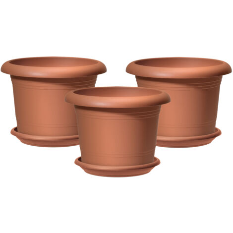 Scheurich 3er Set Blumentöpfe Oliver mit Untersetzern, Farbe: Terracotta, 40,4 cm Durchmesser, 28,1 cm hoch, 19,3 l Vol.