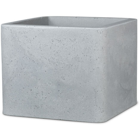 Scheurich Alea 40, bac à plantes/pot à fleurs/jardinière, carré, coloris: Stony Grey, fabriqué avec du plastique recyclé, pour l’extérieur
