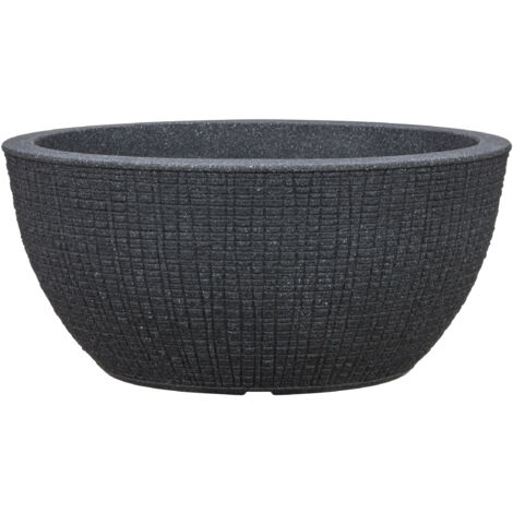 Scheurich Barceo Bowl 40, Pflanzschale/Blumentopf/Pflanzenschale, rund,  aus Kunststoff Farbe: Stony Black, 39 cm Durchmesser, 18 cm hoch, 14,5 l Vol.