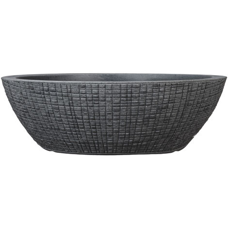 Scheurich Barceo Jardiniere 60, Pflanzschale/Blumentopf/Pflanzenschale, oval, aus Kunststoff Farbe: Stony Black, 58,5 cm Breite, 23,7 cm Tiefe, 19,5 cm hoch, 14,5 l Vol.