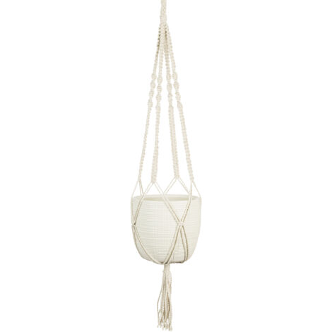 Scheurich Corteza Sky. jardinière suspendue en coton. longueur 90 cm & céramique. couleur : Vainilla. 15.6 cm de diamètre. 14 cm de haut. 1.9 l Vol.