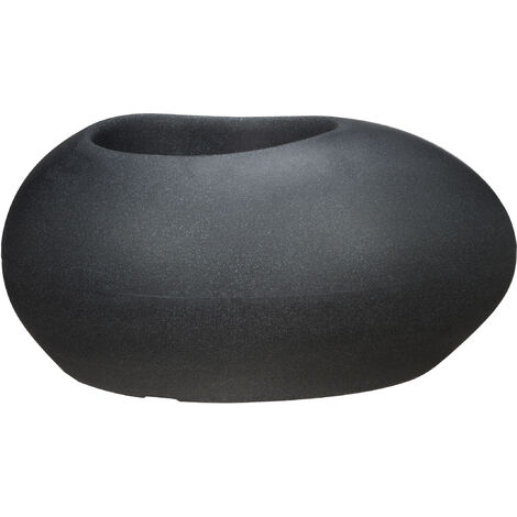 Scheurich Flow 48, Pflanzgefäß/Blumentopf/Pflanzkübel, kieselförmig,  aus Kunststoff Farbe: Stony Black, 48 cm Breite, 37,3 cm Tiefe, 22,8 cm hoch, 6 l Vol.