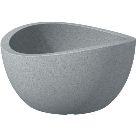 Scheurich Wave Globe Bowl 40, pot à fleurs/jardinière, cylindrique, coloris: Stony Grey, fabriqué avec du plastique recyclé, pour l’extérieur