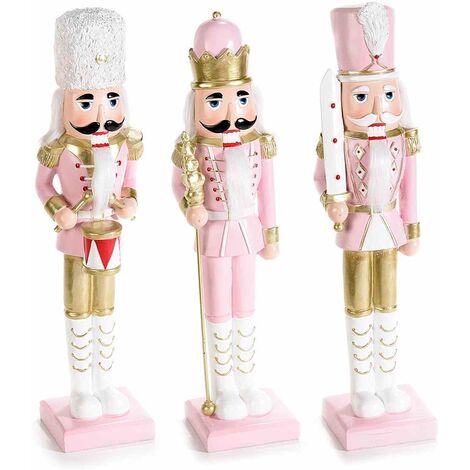 Schiaccianoci Natalizi in Resina Rosa e Oro Statuine Natalizie Decorative per la Casa- Idea Regalo Set da 3