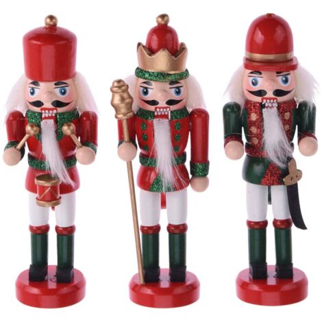 Schiaccianoci pensili per Albero di Natale in legno per decorazioni natalizie set da 3 -Bianco