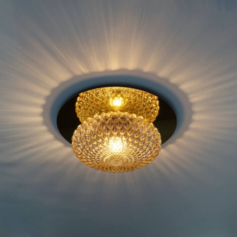 KOSILUM Schicke Deckenleuchte aus goldfarbenem Metall und grafischem Braunglas - Matera