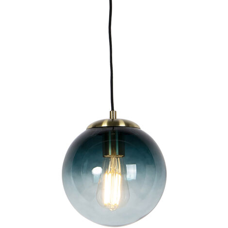Schicke Hängelampe aus Messing mit ozeanblauem Glas 20 cm inkl. WLAN ST64 - Pallon
