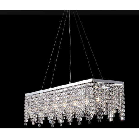 Schicker Kronleuchter und verchromtes Eisen sechs Lichter quadratische Strasssteine 107x30x h28 cm