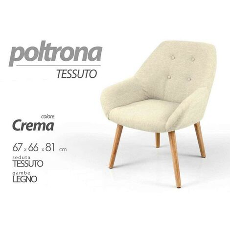 Schicker Stoffsessel für Schlafzimmer Wohnzimmer Holzfüße cm 67 x 66 x 81 h creme