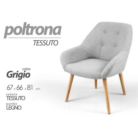 Schicker Stoffsessel für Schlafzimmer Wohnzimmer Holzfüße cm 67 x 66 x 81 h grau
