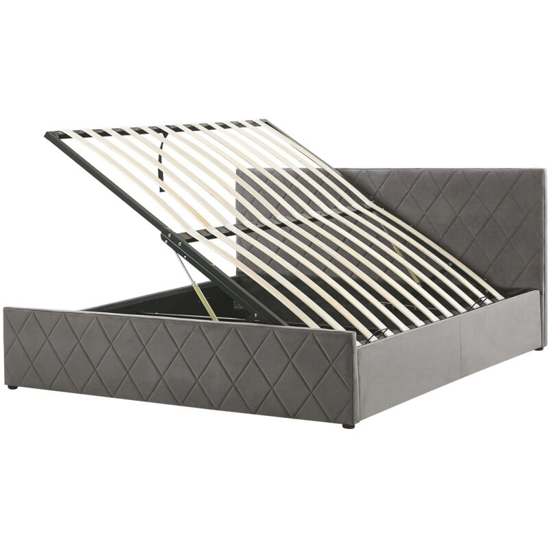 Beliani Bett Mit Stauraum Samtstoff Rochefort 160 X 200 Cm Grau