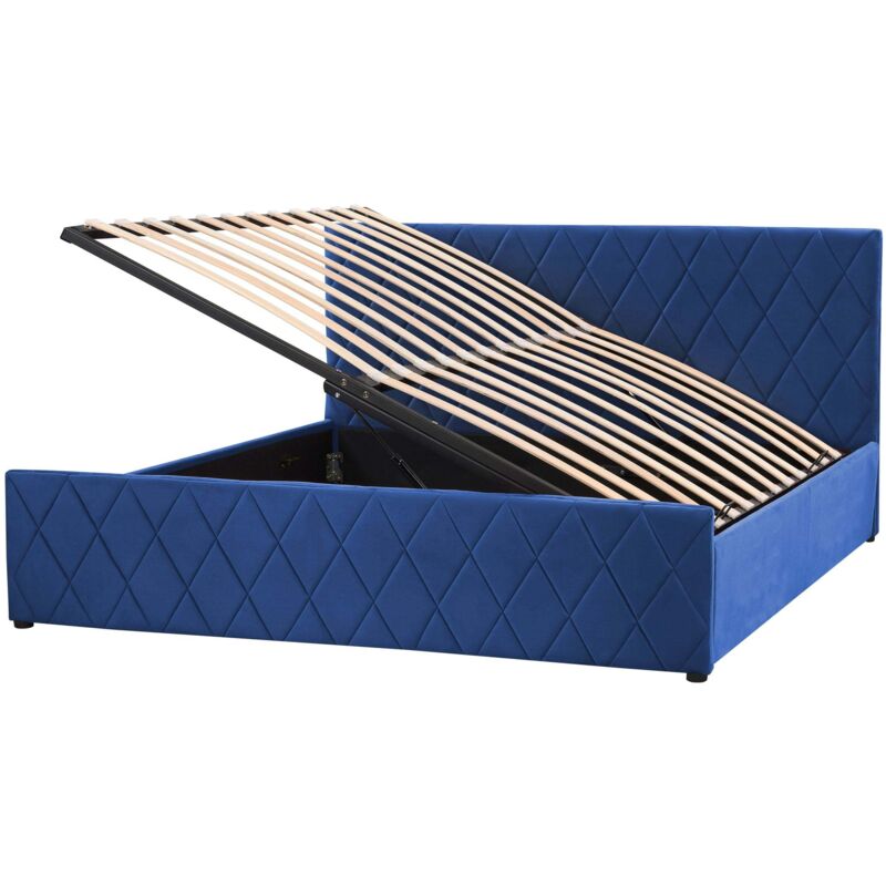 Beliani Bett Marineblau Samtstoff Mit Lattenrost 180 X 200 Cm Kopfteil Bettkasten Hochklappbar Modern Glam Doppelbett Schlafzimmer Möbel Ausstattung