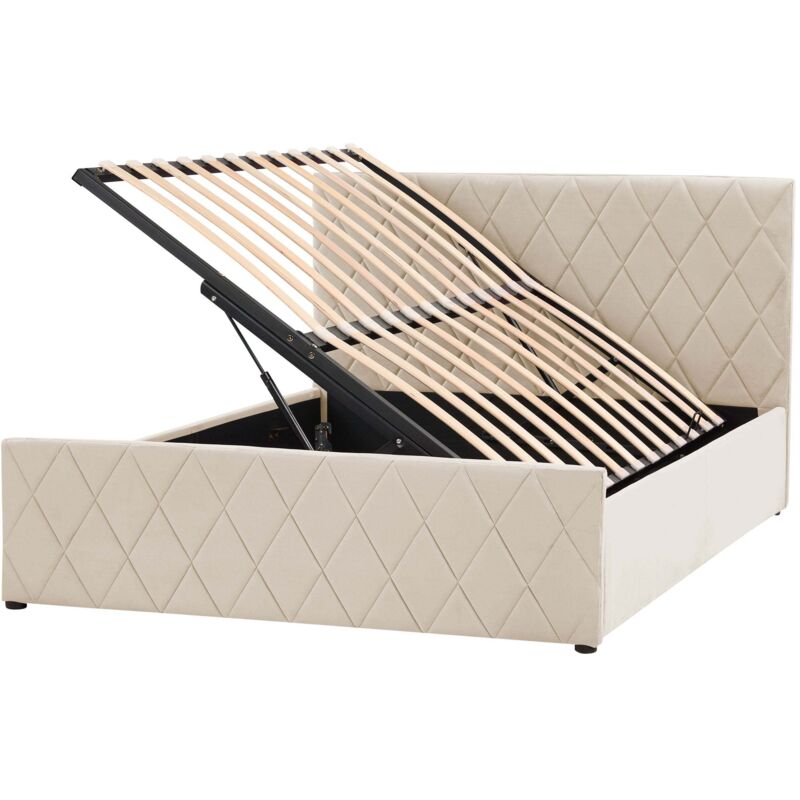 Beliani Bett Beige Samtstoff Mit Lattenrost 140 X 200 Cm Kopfteil Bettkasten Hochklappbar Modern Glamourös Doppelbett Schlafzimmer Möbel Ausstattung