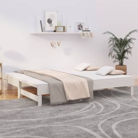 Schiebebett Weiß 2x(80x200) cm aus massivem Kiefernholz