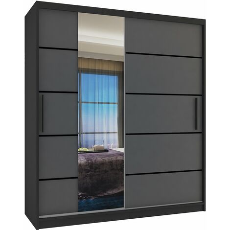 Schiebeschrank Belini 133 cm Mit Schubladen mit Spiegel grau anthrazit graphit Hersteller
