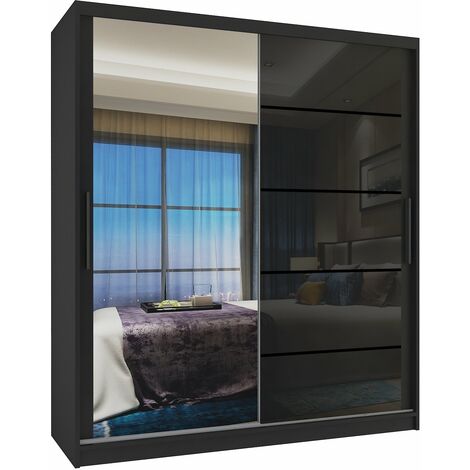 Schiebeschrank Belini 133 cm Mit Schubladen mit Spiegel schwarz Ebenholz dunkel Hersteller
