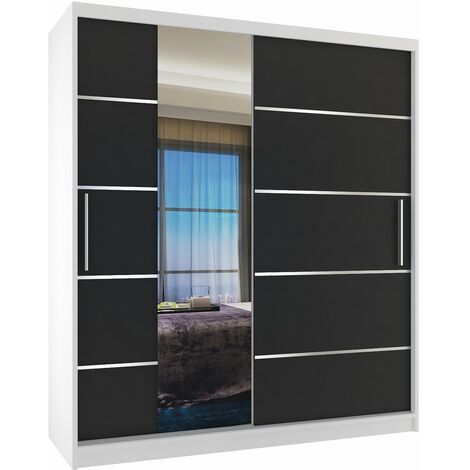 Schiebeschrank Belini 133 cm Mit Schubladen mit Spiegel schwarz Ebenholz dunkel Hersteller
