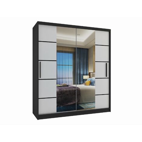 Schiebeschrank Belini 133 cm Mit Schubladen mit Spiegel schwarz glänzend Hersteller