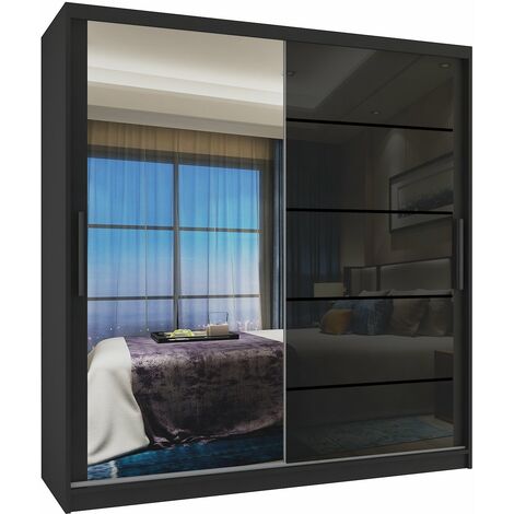 Schiebeschrank Belini 158 cm Mit Schubladen mit Spiegel schwarz Ebenholz dunkel Hersteller