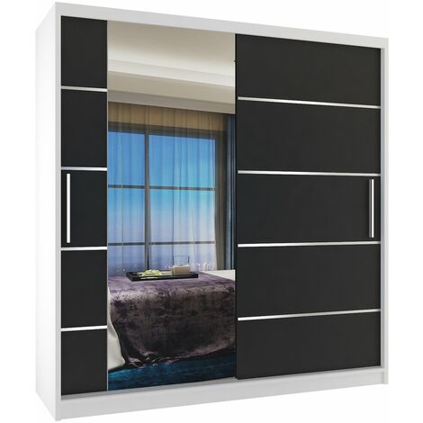 Schiebeschrank Belini 158 cm Mit Schubladen mit Spiegel schwarz Ebenholz dunkel Hersteller