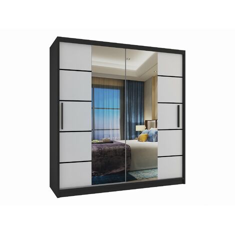 Schiebeschrank Belini 158 cm Mit Schubladen mit Spiegel schwarz glänzend Hersteller