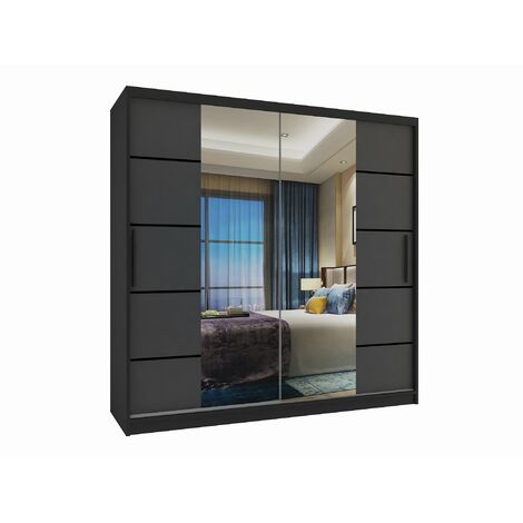 Schiebeschrank Belini 200 cm Mit Schubladen mit Spiegel grau anthrazit graphit Hersteller