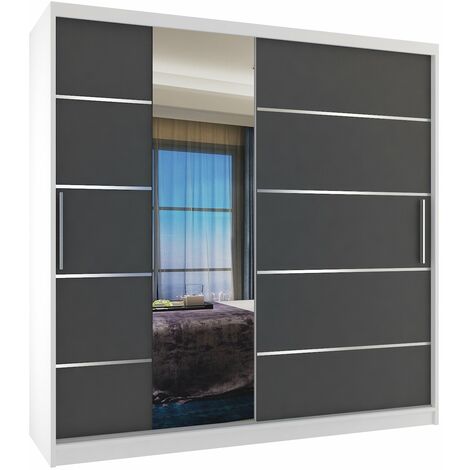 Schiebeschrank Belini 200 cm Mit Schubladen mit Spiegel grau anthrazit graphit Hersteller