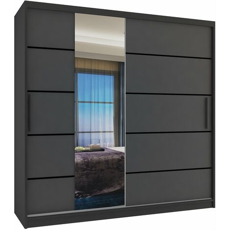 Schiebeschrank Belini 200 cm Mit Schubladen mit Spiegel grau anthrazit graphit Hersteller