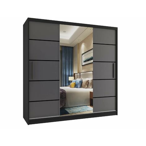 Schiebeschrank Belini 200 cm Mit Schubladen mit Spiegel grau anthrazit graphit Hersteller
