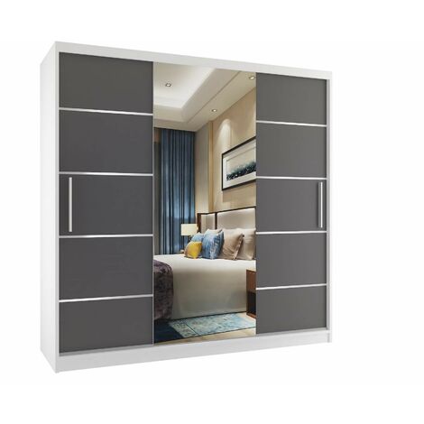 Schiebeschrank Belini 200 cm Mit Schubladen mit Spiegel grau anthrazit graphit Hersteller