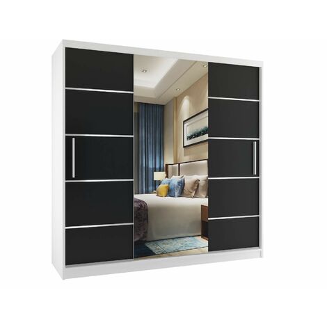 Schiebeschrank Belini 200 cm Mit Schubladen mit Spiegel schwarz Ebenholz dunkel Hersteller
