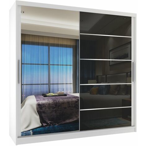 Schiebeschrank Belini 200 cm Mit Schubladen mit Spiegel schwarz glänzend Hersteller