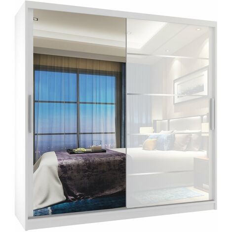 Schiebeschrank Belini 200 cm Mit Schubladen mit Spiegel weiß glänzend Hersteller