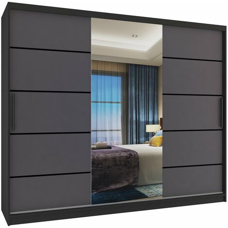 Schiebeschrank Belini 232 cm Mit Schubladen mit Spiegel grau anthrazit graphit Hersteller