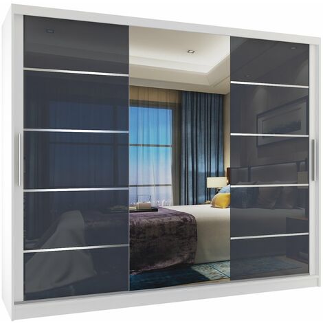 Schiebeschrank Belini 232 cm Mit Schubladen mit Spiegel grau stahlglänzend Hersteller