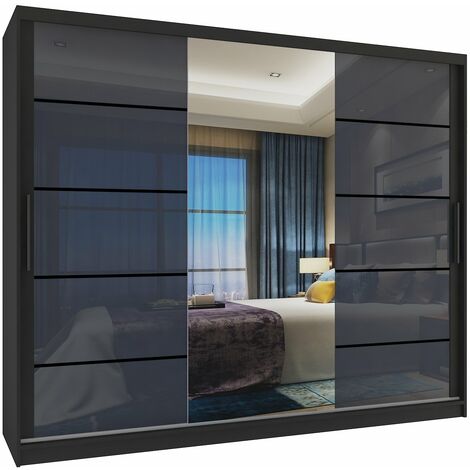 Schiebeschrank Belini 232 cm Mit Schubladen mit Spiegel grau stahlglänzend Hersteller