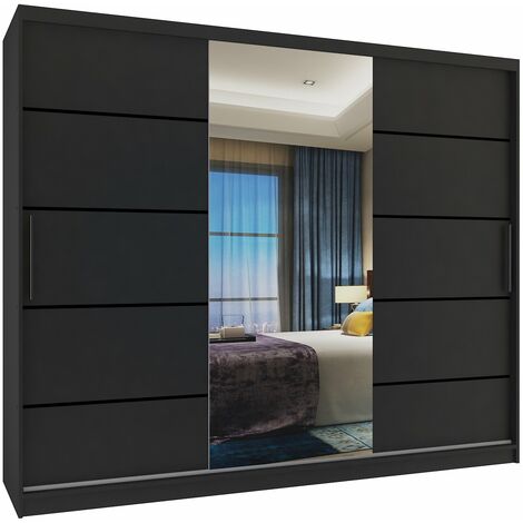 Schiebeschrank Belini 232 cm Mit Schubladen mit Spiegel schwarz Ebenholz dunkel Hersteller