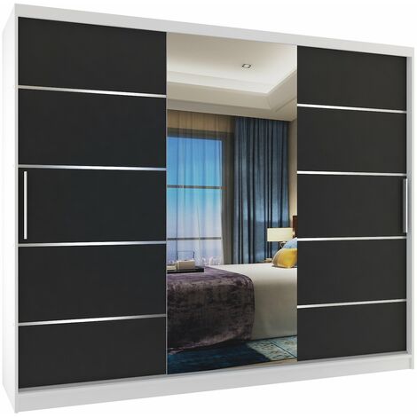 Schiebeschrank Belini 232 cm Mit Schubladen mit Spiegel schwarz Ebenholz dunkel Hersteller