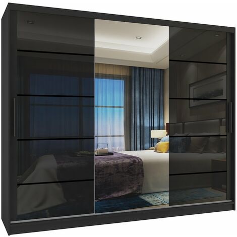 Schiebeschrank Belini 232 cm Mit Schubladen mit Spiegel schwarz glänzend Hersteller
