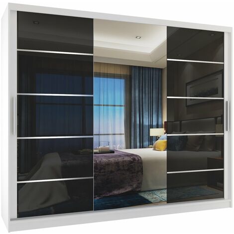 Schiebeschrank Belini 232 cm Mit Schubladen mit Spiegel schwarz glänzend Hersteller