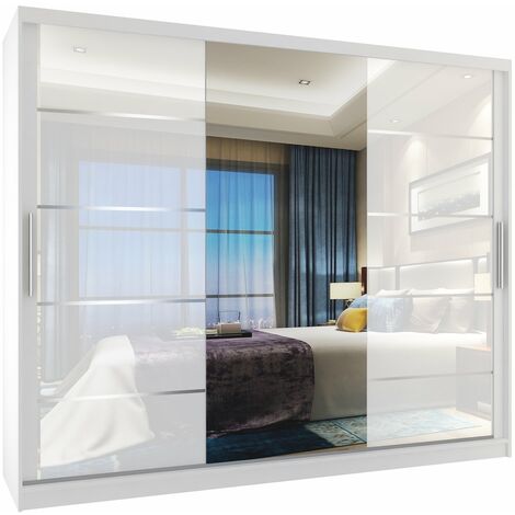 Schiebeschrank Belini 232 cm Mit Schubladen mit Spiegel weiß glänzend Hersteller