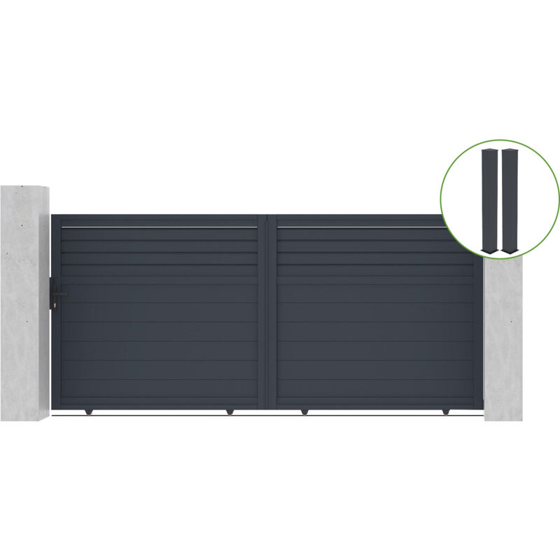 Casanoov - Portail coulissant 3,5m carpatia H.160cm alu gris + 2 poteaux 20x20cm H.190cm
