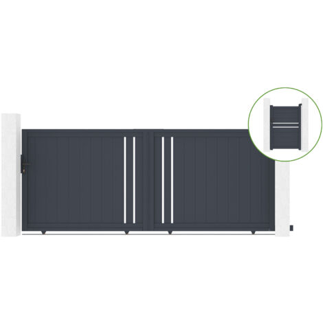 Schiebetor 3,5 m GIONA H.140 cm graues Aluminium + 1M CIMONE-Tor H.140 cm Alumin