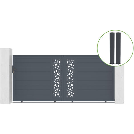 Schiebetor 3,5m SUNNY H.160cm graues Aluminium + 2 Pfosten 20x20cm H.190cm