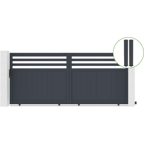 Schiebetor 3,7m NEVIS H.160cm graues Aluminium + 2 Pfosten 20x20cm H.190cm