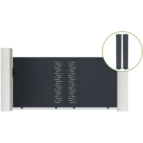 Schiebetor 3m ARLBERG H.160cm graues Aluminium + 2 Pfosten 20x20cm H.190cm