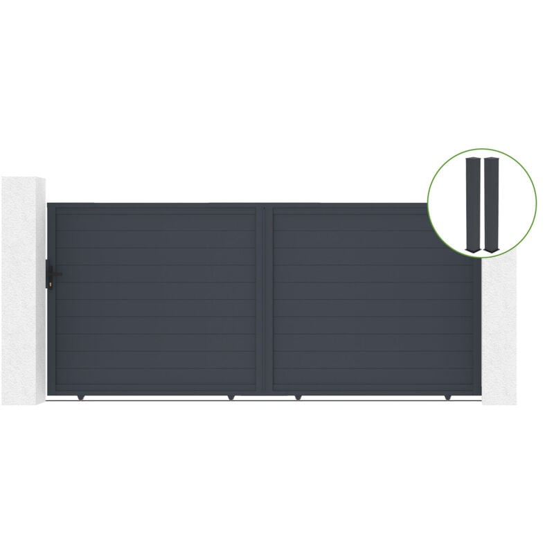 Casanoov - Portail coulissant 4m eiger H.180cm alu gris + 2 poteaux 20x20cm H.190cm