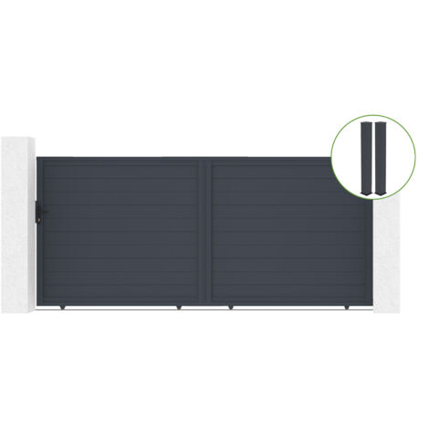 Schiebetor 4m EIGER H.180cm graues Aluminium + 2 Pfosten 20x20cm H.190cm